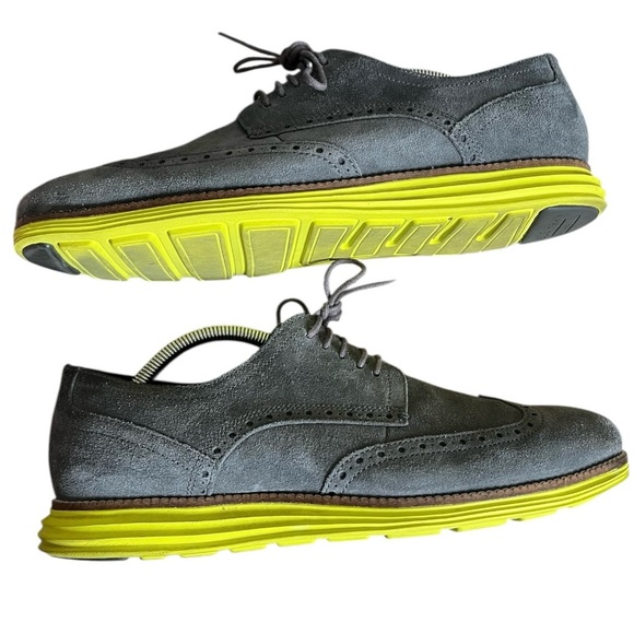 Cole Haan LunarGrand Wingtip Mens 10M Gray Suede with Volt 